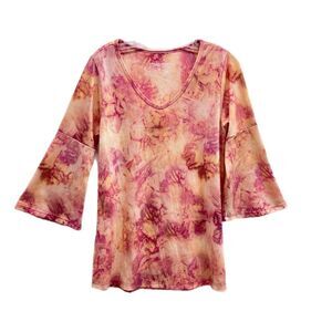 Soft Surroundings Top Womens Small Pink Tie Dye Tee Shirt Tunic Flutter Sleeves